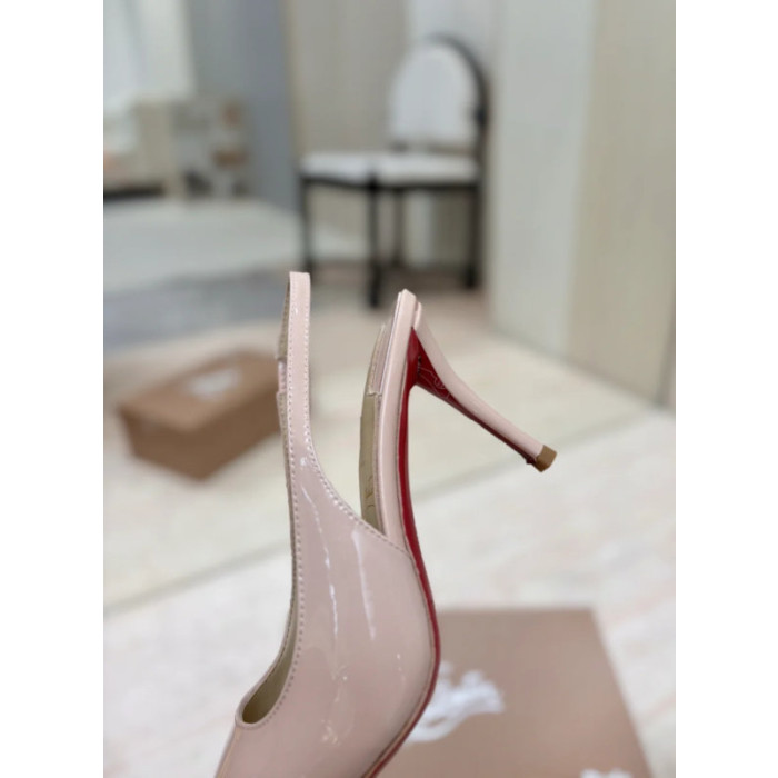 Christian Louboutin Nude Patent 85mm Pointed‑Toe Heel Slingback Pumps