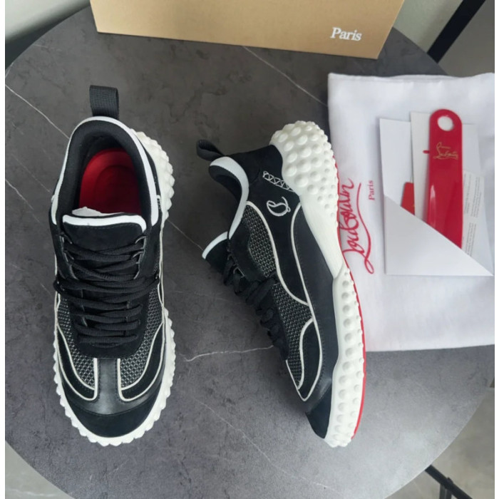 Christian Louboutin Black‑White Bubble‑Sole Lace‑Up Chunky Sneakers