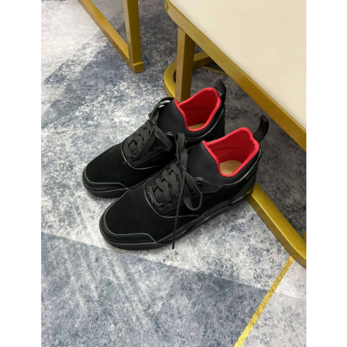 Christian Louboutin Black Suede‑Leather Mix Low‑Top Fashion Sneakers