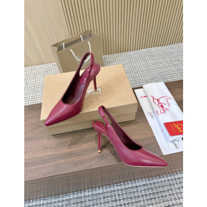 Christian Louboutin Burgundy Leather 85mm Pointed Toe Slingback Pumps