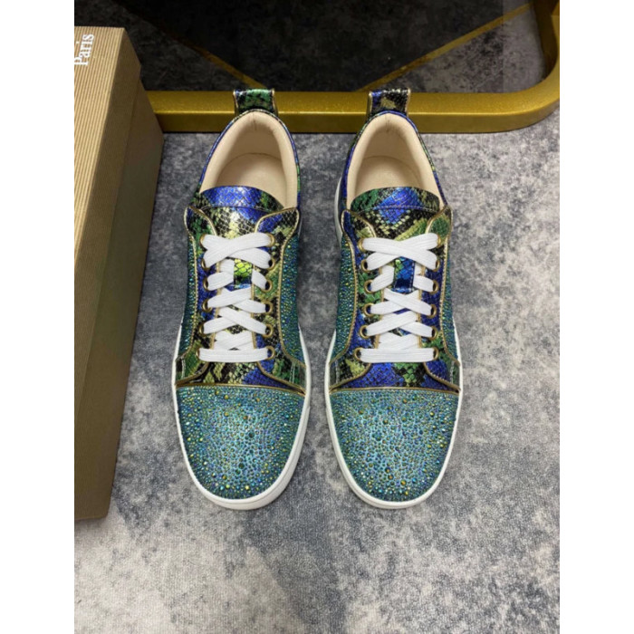 Christian Louboutin Multicolor Crystal Snake‑Print Lace‑Up Casual Sneakers