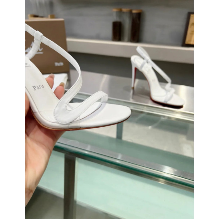 Christian Louboutin White Nappa Asymmetric Curved Strap Slingback Sandal 100mm heel