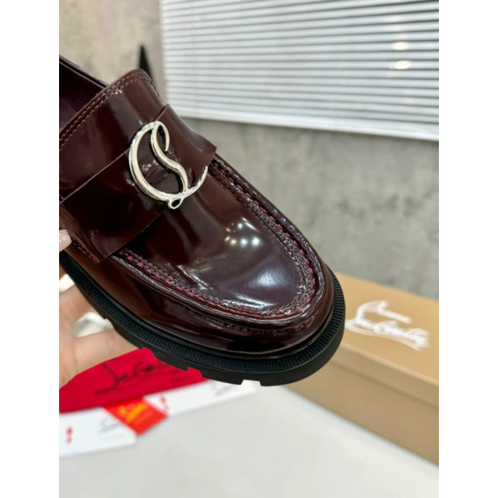 Christian Louboutin Burgundy Patent Leather Chunky Loafer