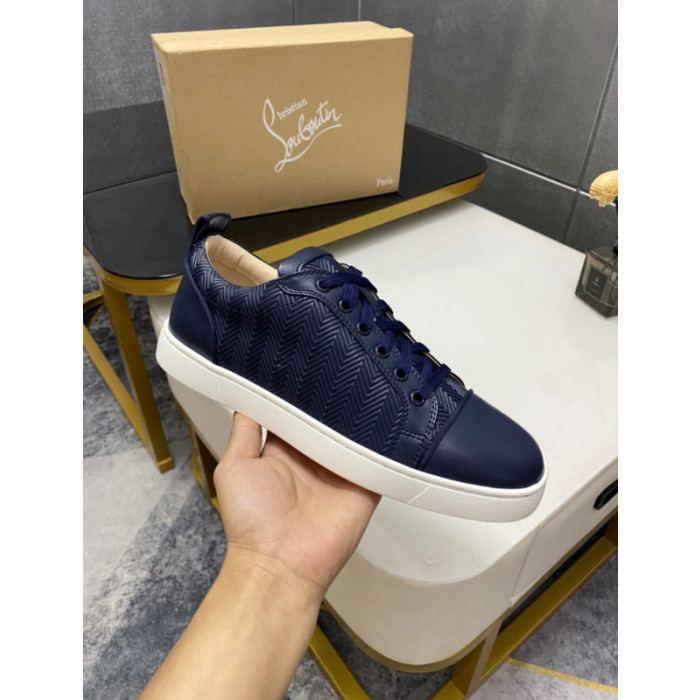 Christian Louboutin Navy Chevron‑Embossed Leather Low‑Top Sneakers