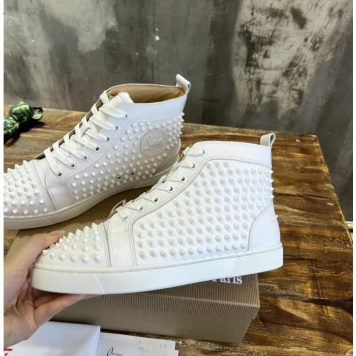 Christian Louboutin White Full‑Spike High‑Top Leather Sneakers