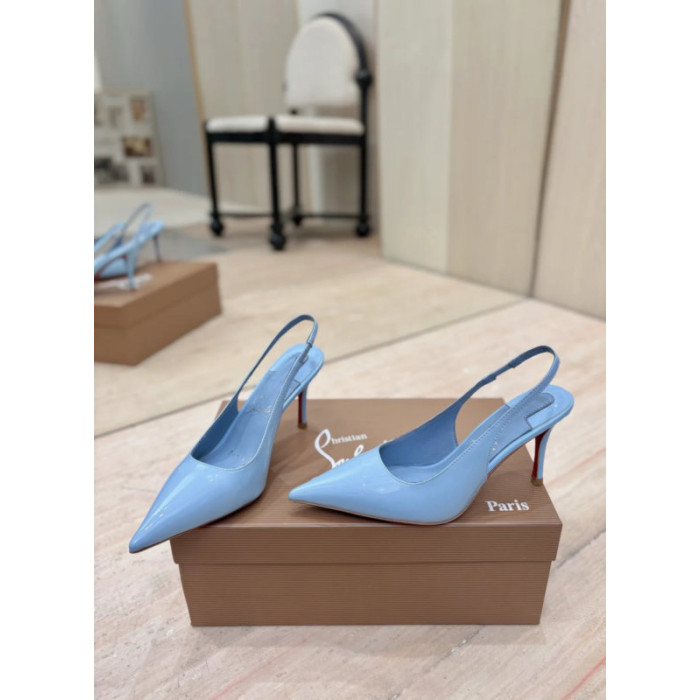 Christian Louboutin Light Blue Patent 85mm Slingback Pointed‑Toe Heel Pumps
