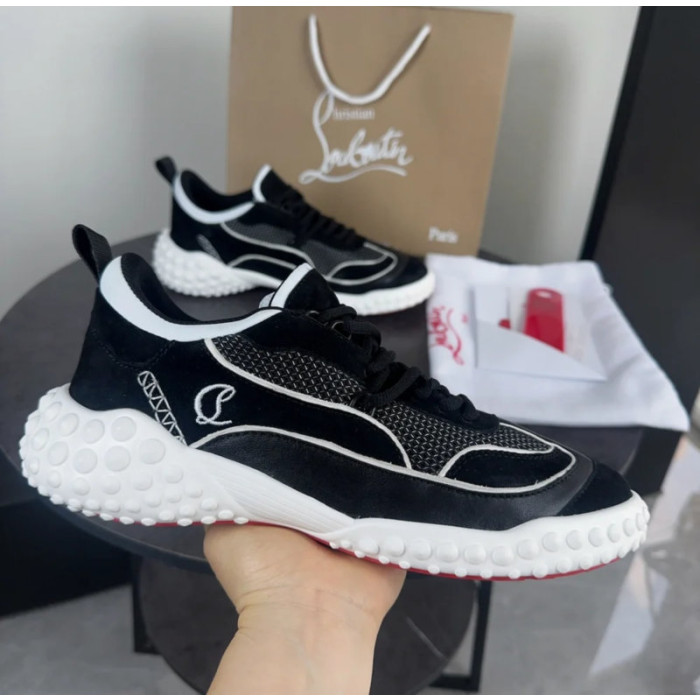 Christian Louboutin Black‑White Bubble‑Sole Lace‑Up Chunky Sneakers