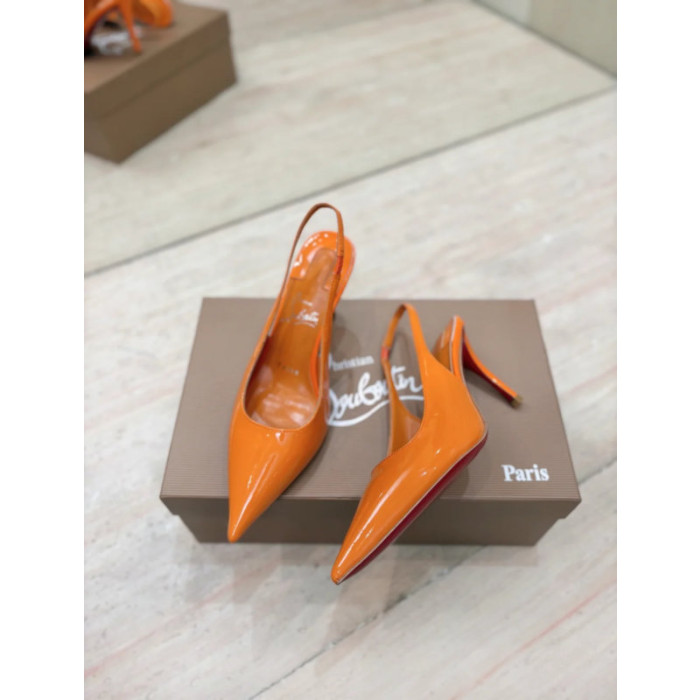 Christian Louboutin Orange Patent Leather 100mm Stiletto Heel Slingback Pumps