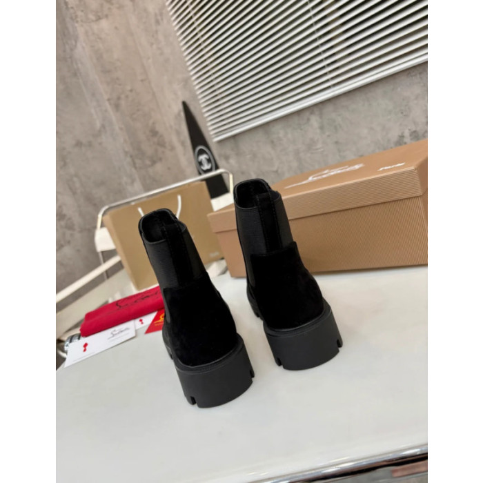 Christian Louboutin Black Suede Lug‑Sole Chelsea Ankle Boots