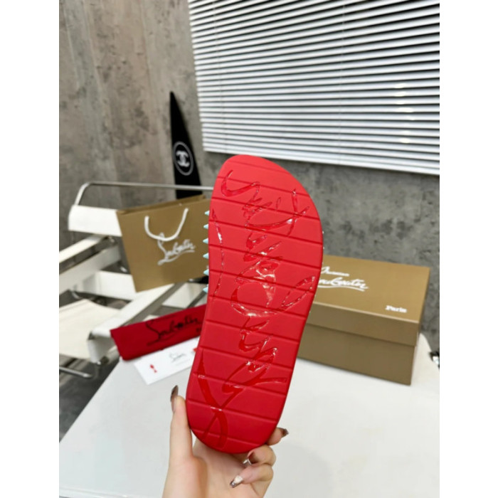 Christian Louboutin Mint Green Rubber Spiked Slide Sandal