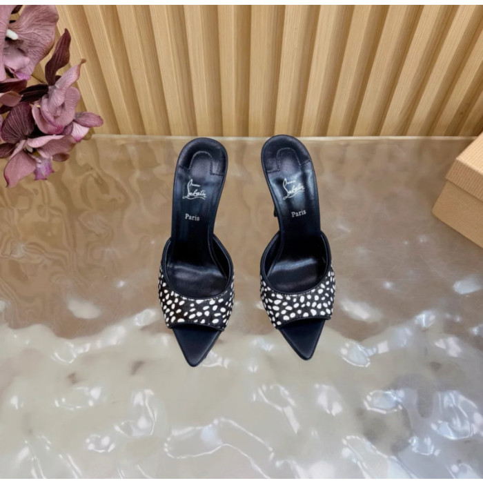 Christian Louboutin Black‑Base Dalmatian Pony Hair 100mm Stiletto Heel Mules