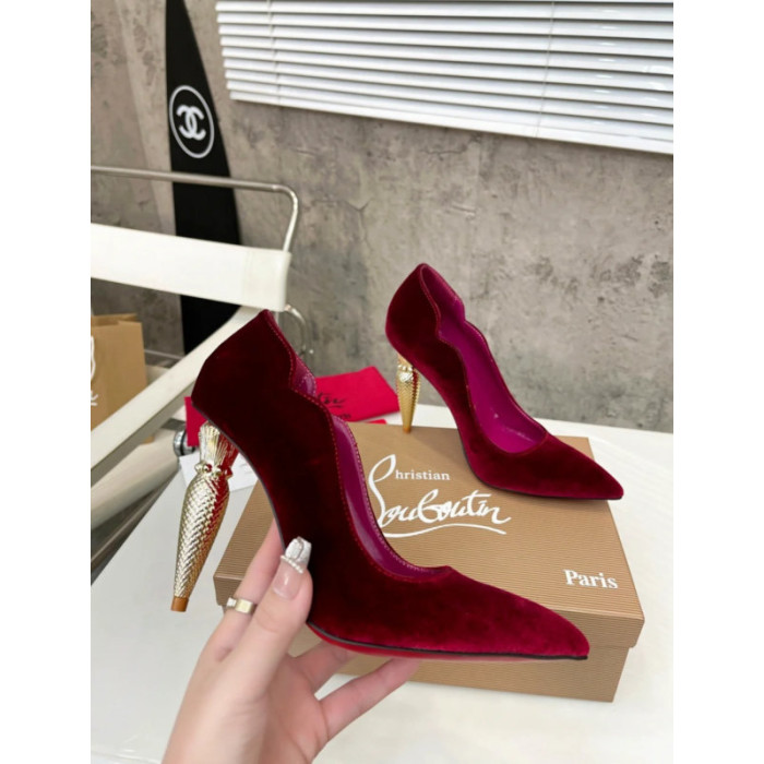 Christian Louboutin Burgundy Velvet Pointed Toe 100mm heel Pumps