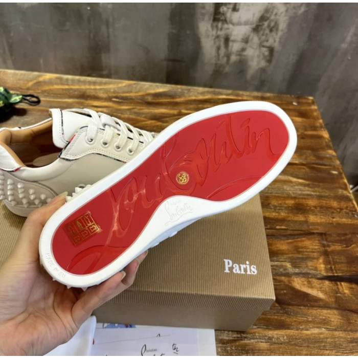 Christian Louboutin White Leather All‑Over Spike Low‑Top Sneakers