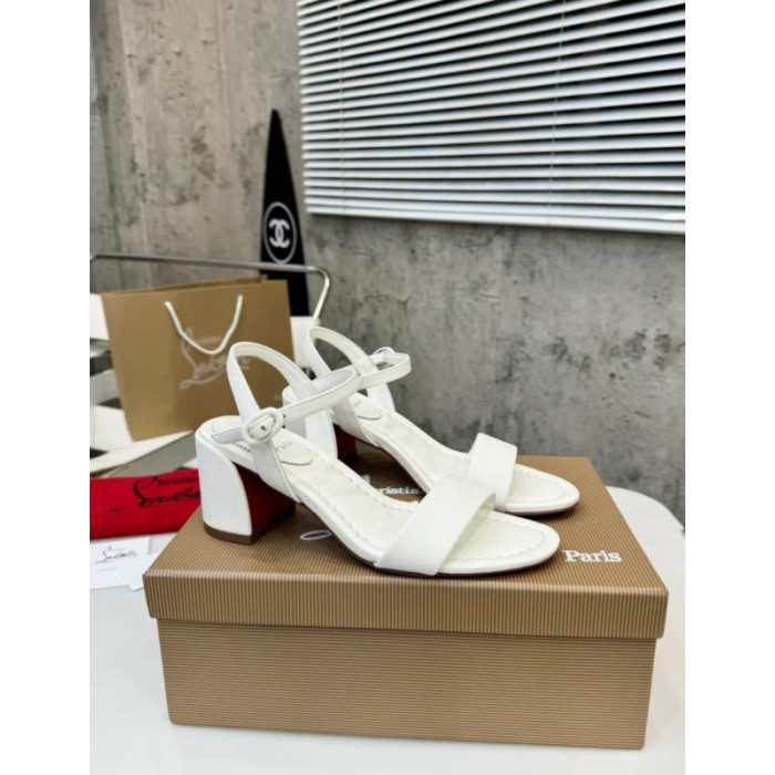 Christian Louboutin White Leather Block heel Ankle Strap Sandal