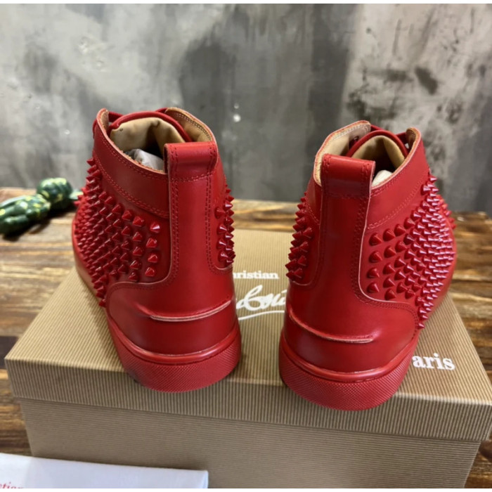 Christian Louboutin Red Full‑Spike Leather High‑Top Sneakers