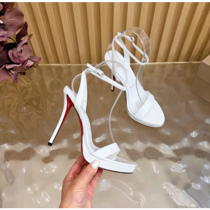 Christian Louboutin White Patent Leather Ankle‑Strap Platform High‑Heel Sandals 120mm heel