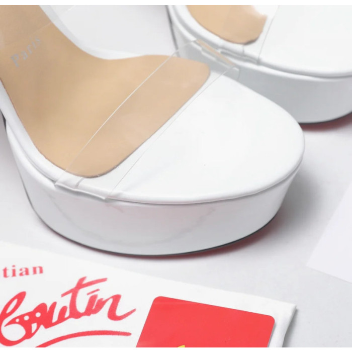 Christian Louboutin White Patent 150mm Clear‑Strap Platform Mule Heels