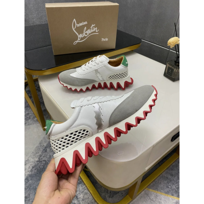 Christian Louboutin Mixed‑Media Shark Tooth Sole Low‑Top Sneakers