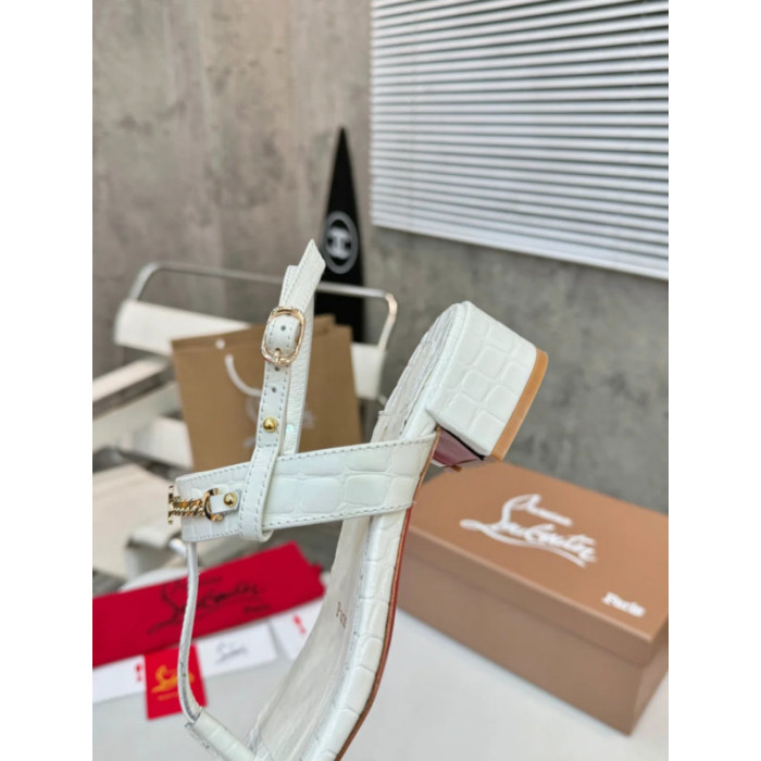 Christian Louboutin White Croc‑Embossed 45mm Block Heel Thong Sandals