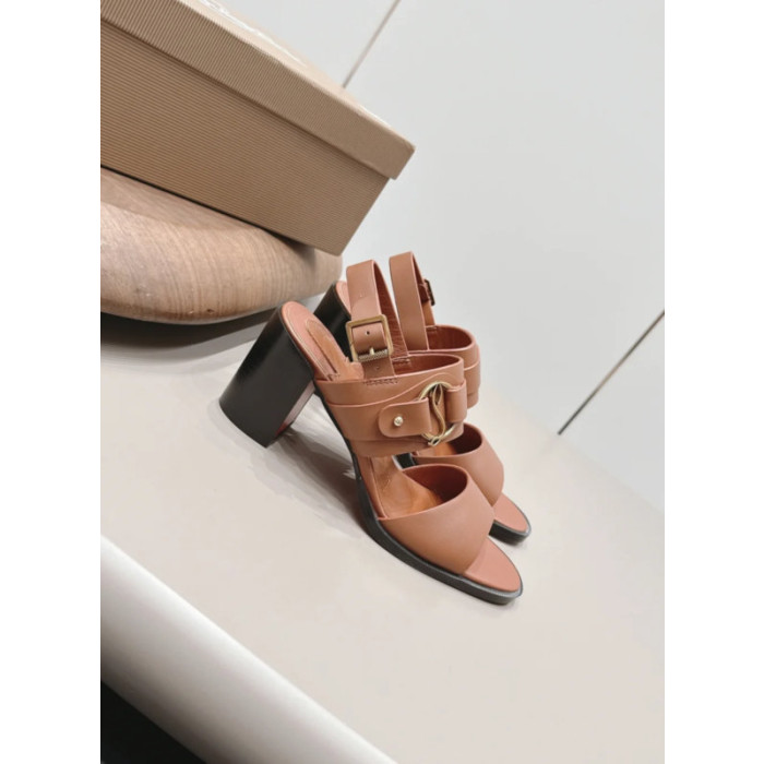 Christian Louboutin Tan Leather CL‑Logo Block Heel Ankle‑Strap Sandals 85mm heel