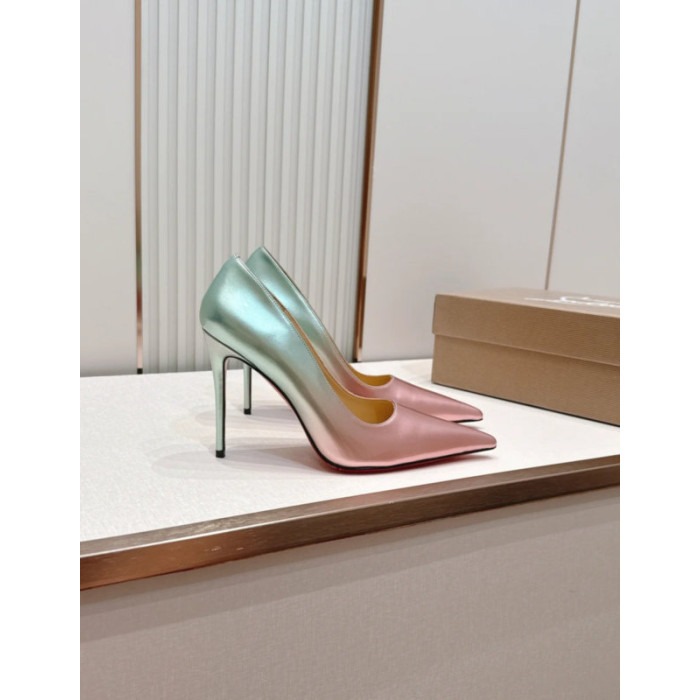 Christian Louboutin Pink‑Mint Gradient Patent 85mm Stiletto Heel Pointed‑Toe Pumps