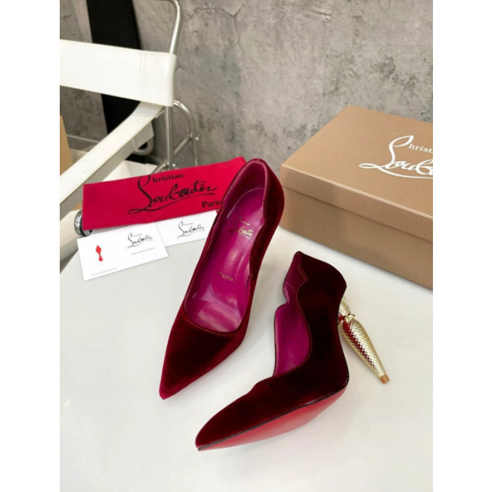Christian Louboutin Burgundy Velvet Pointed Toe 100mm heel Pumps