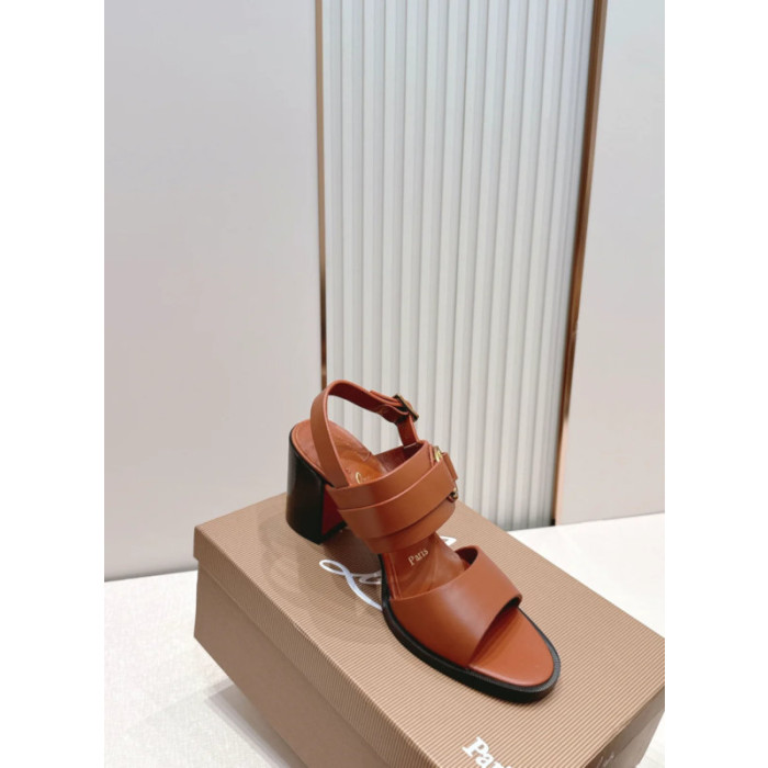 Christian Louboutin Brown Calfskin 85mm Block‑Heel Ankle‑Strap Sandals