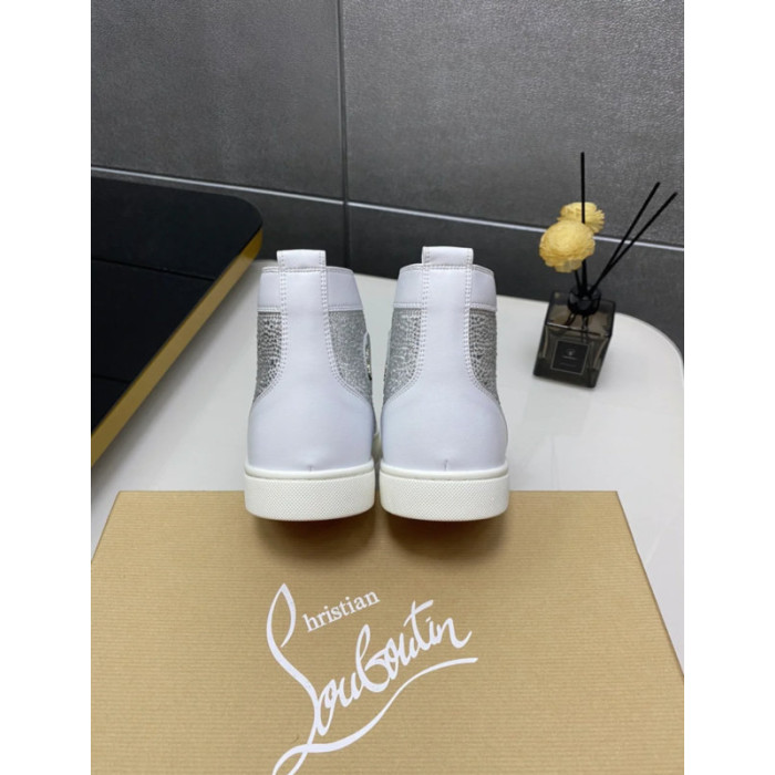 Christian Louboutin White Crystal‑Embellished 20mm Men’s High‑Top Sneakers