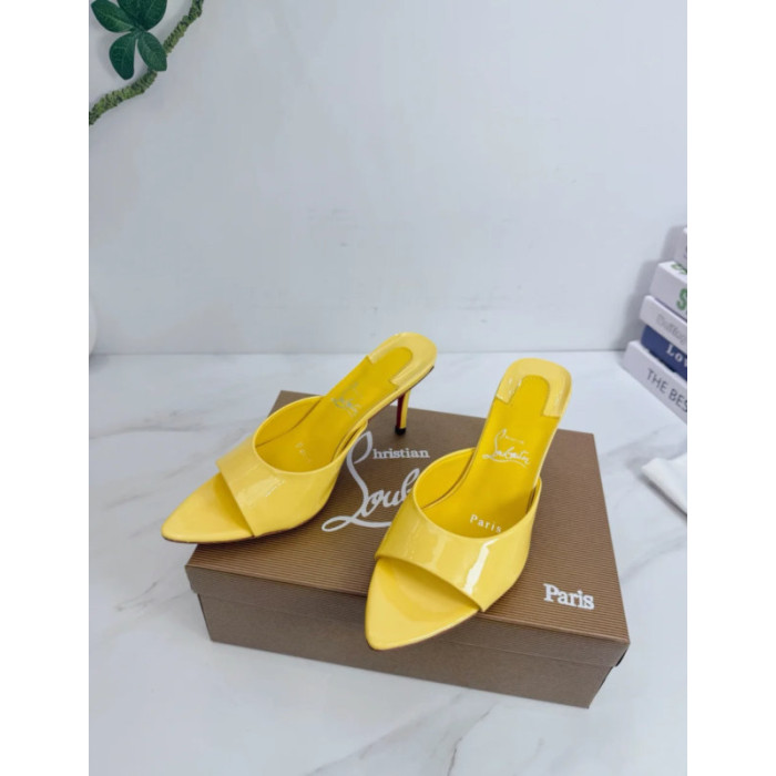 Christian Louboutin Yellow Patent 85mm Pointed‑Toe Mule Heels