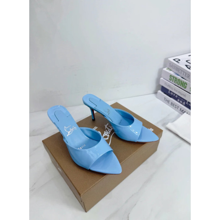 Christian Louboutin Light Blue Patent 85mm Pointed‑Toe Mule Heels