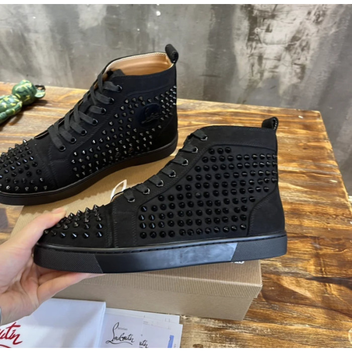 Christian Louboutin Black Suede Full‑Spike High‑Top Sneakers