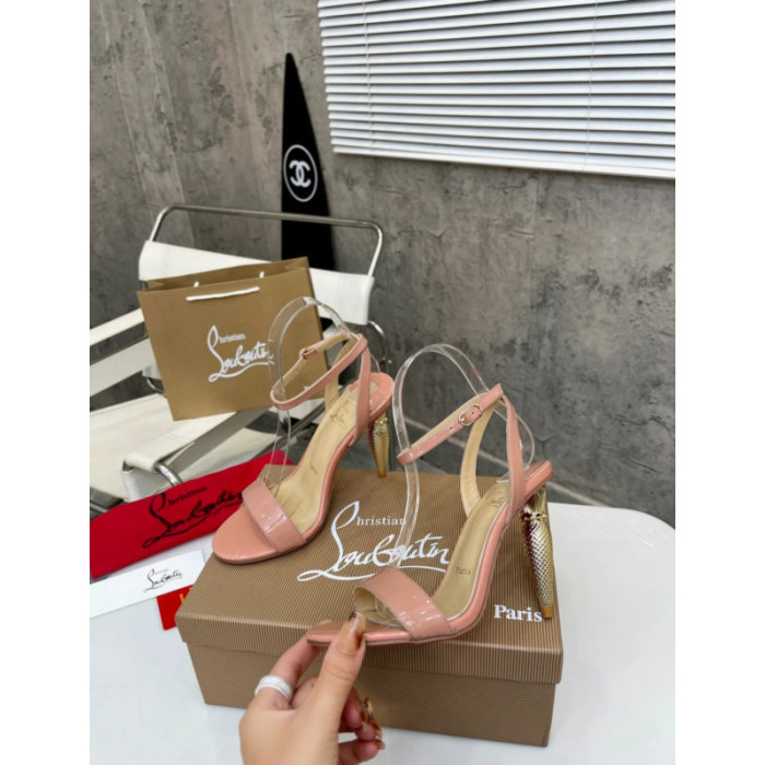 Christian Louboutin Nude Patent Leather 100mm heel Ankle Strap Sandals