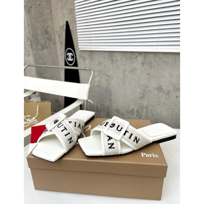 Christian Louboutin White Woven Flat Slide Sandals