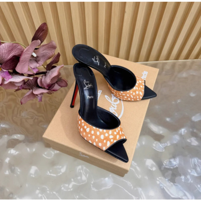 Christian Louboutin Fawn‑Spot Pony Hair 100mm Stiletto Heel Mules