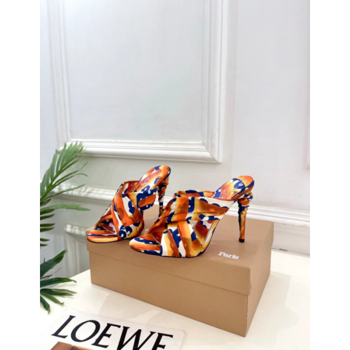 Christian Louboutin Colorful Printed Satin Twist‑Strap Mule High‑Heel Sandals