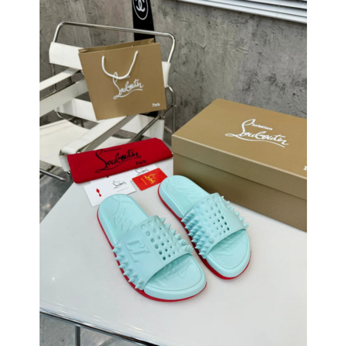 Christian Louboutin Mint Green Rubber Spiked Slide Sandal