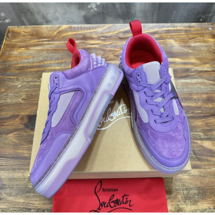 Christian Louboutin Purple Suede Leather Spiked Low‑Top Sneakers