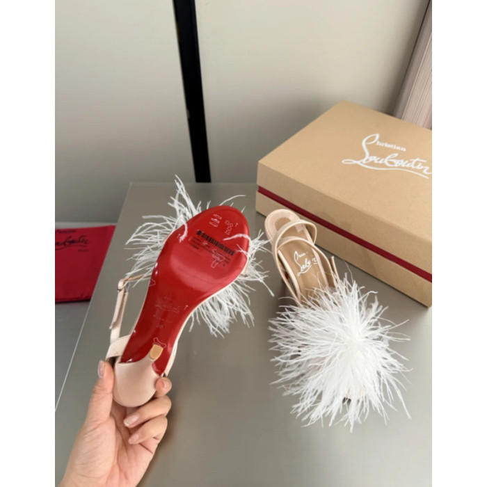 Christian Louboutin Nude Feather 100mm Slingback Stiletto Sandals