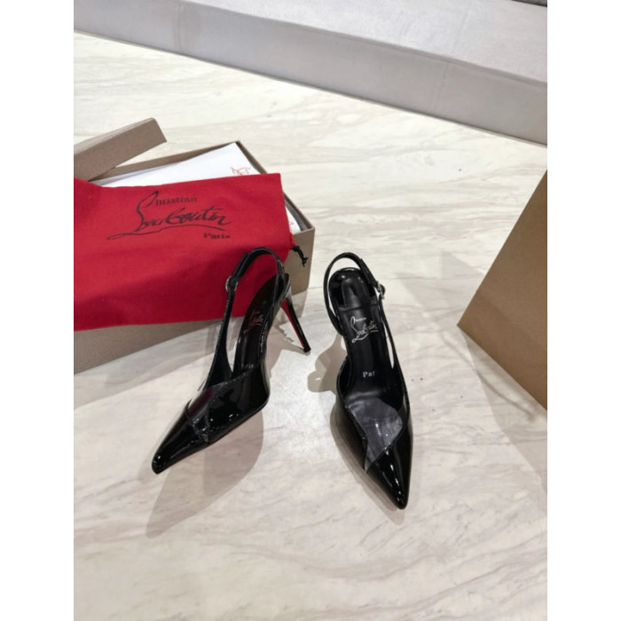 Christian Louboutin Black Patent 100mm Heel Slingback Pointed‑Toe Pumps