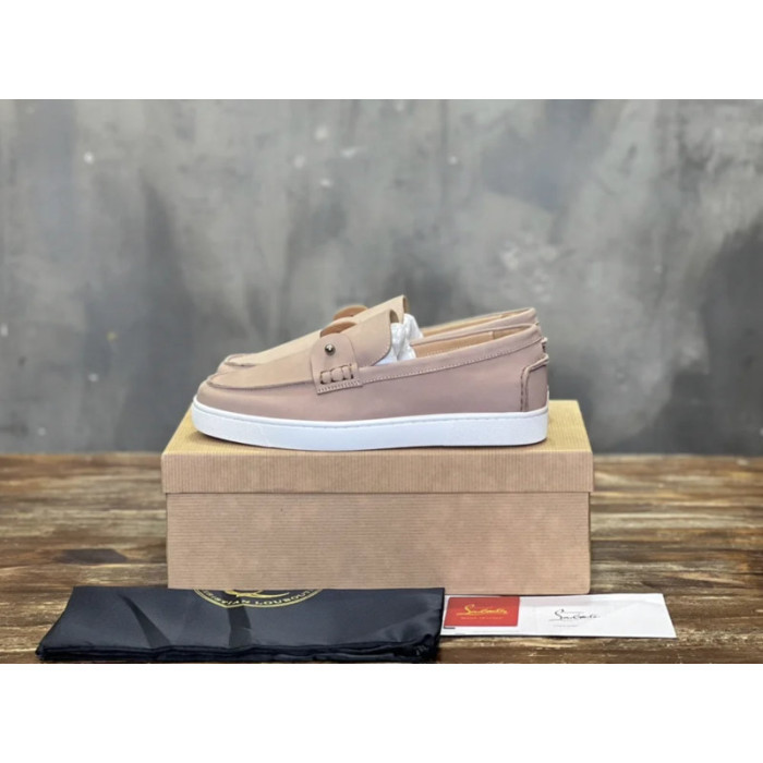 Christian Louboutin Nude Nubuck Metal‑Stud Slip‑On Loafers