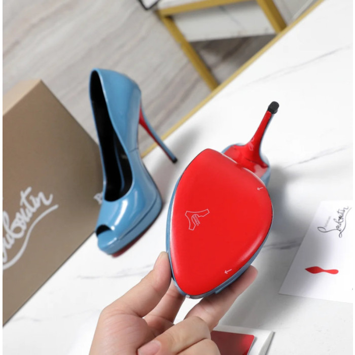 Christian Louboutin Lady Z 120 Blue Patent Peep‑Toe Platform Stiletto Heel Sandals