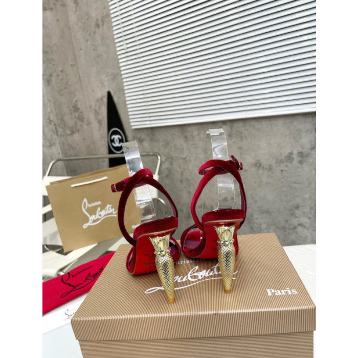 Christian Louboutin Burgundy Velvet 100mm heel Ankle Strap Sandals