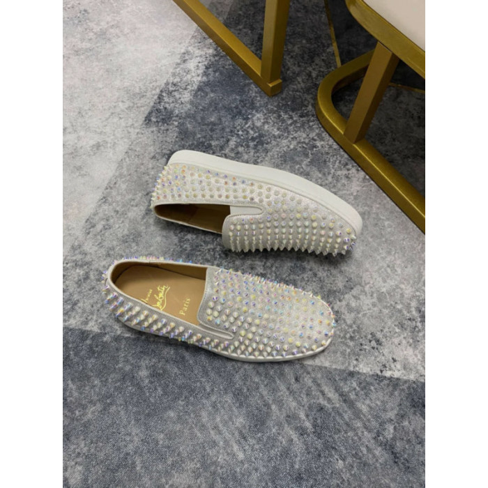 Christian Louboutin Iridescent Spike‑Decorated Slip‑On Sneakers