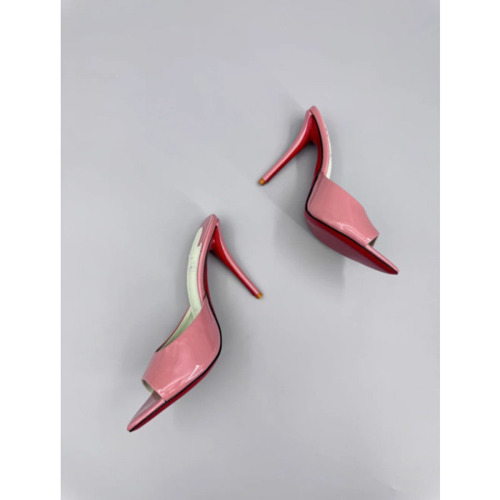 Christian Louboutin Pink Patent Leather 100mm Peep‑Toe Stiletto Heel Mules
