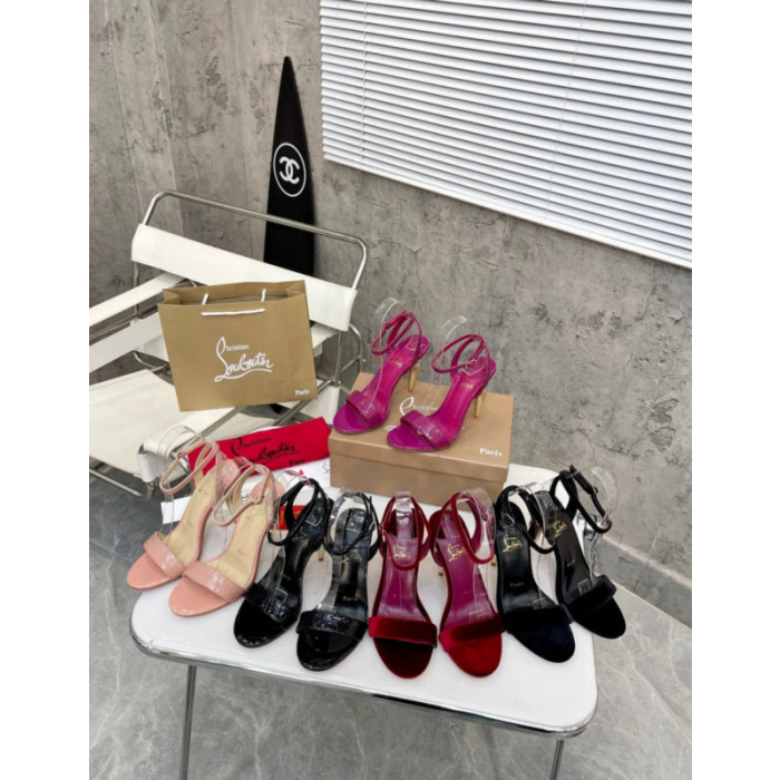 Christian Louboutin Burgundy Velvet 100mm heel Ankle Strap Sandals