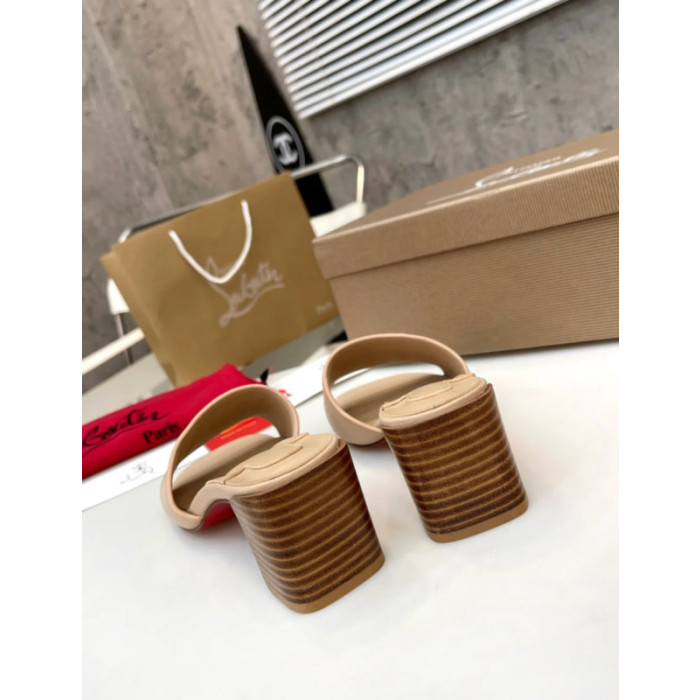 Christian Louboutin Beige Leather 55mm heel Block Heel Slide Sandal