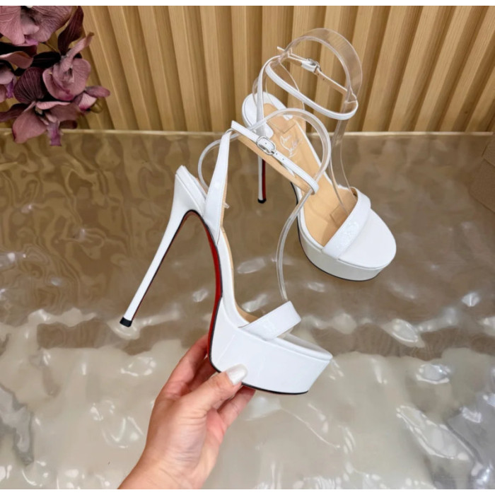 Christian Louboutin White Patent 150mm Platform Ankle‑Strap High‑Heel Sandals
