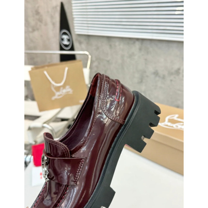 Christian Louboutin Burgundy Patent Leather Chunky Loafer
