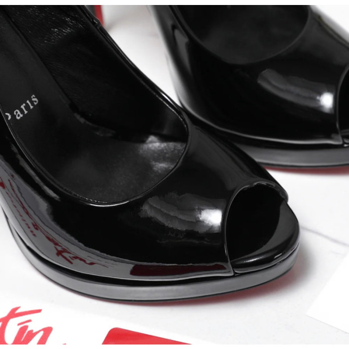 Christian Louboutin Lady Z 120 Black Patent Peep‑Toe Platform Stiletto Heel Sandals