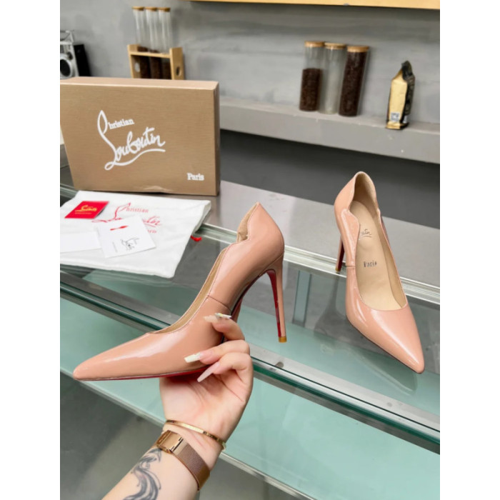 Christian Louboutin Nude Patent Leather Scalloped Pointed‑Toe 120mm High Heel Pumps